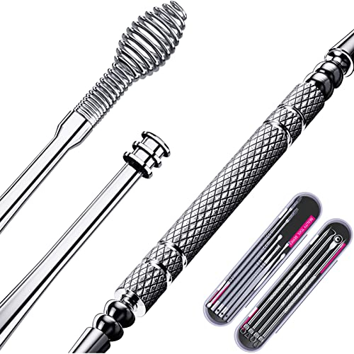 Ear Pick Ear Tools Set,Stainless Steel 360° Spiral Massage Ear Wax Removal Kit,Ear Cleansing Tool, Removal earwax Reusable Cleaningassage,Curette with Storage Box,for Family (silver)