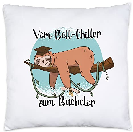 Hey!Print Vom Bett-Chiller zum Bachelor Kissen Inkl. Füllung Faultier Abschluss Geschenk Kaffeetasse Uni Hochschule Studium