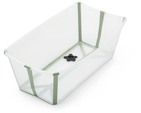Stokke Flexi Bath, Vert Transparent - Baignoire bébé pliable - Légère, durable & facile à ranger - Pratique à utiliser à la maison ou en voyage - Idéale pour les nouveau-nés & les bébés