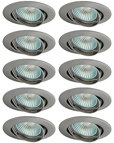 NCC-Licht 10 x Einbaustrahler Einbauleuchte AXEL 5515 Chrom matt rund max. 35W ohne Leuchtmittel schwenkbar