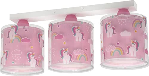 Dalber Deckenlampe kinderzimmer, Deckenleuchte für Kinder 3 Lichter Einhörner Tiere Unicorns, Deckenlampe Kinderzimmer, 41593, E27, Rosa
