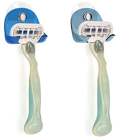 kwmobile 2x Saugnapf Halterung für Rasierer - für Glas und Fliesen - Nassrasierer Saugnapf Halter Set - Wand Haken in Blau Hellblau