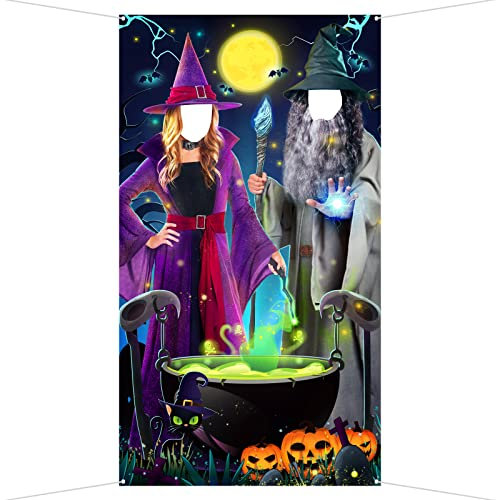 COLOFALLA Halloween Deko Foto Requisiten Fotobox Accessoires Hintergrund Hexe Hexenmeister Fotowand Banner Photo Booth Halloween Geburtstag Deko Indoor Party Zubehör Wand Tür Deko
