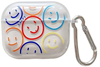 Schutzhülle für AirPods 3, CrazyLemon Durchsichtig TPU Taschen mit Schlüsselanhänger Kopfhörer Hülle Kompatibel mit AirPods 3 2021 Ladebox - Bunter Smiley