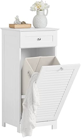 SoBuy BZR73-W Wäscheschrank mit ausklappbarem Wäschesäcken Wäschesack Wäschetruhe Wäschesammler Wäschetruhe Wäschekorb Badschrank Badmöbel Weiß BHT ca.: 40x90x38cm