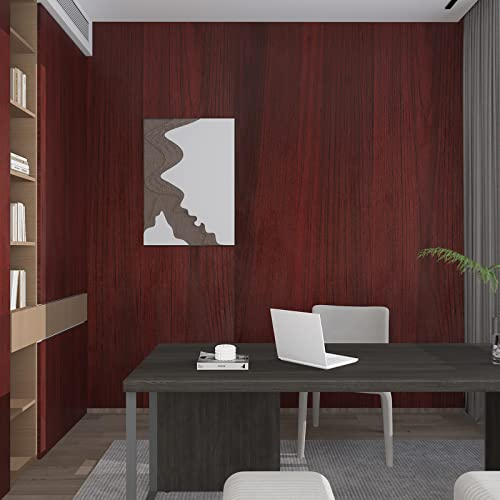 JSEVEM 40CM×9M Kirsche Holzmaserung Tapete Selbstklebend Klebefolie Selbstklebende Klebetapete Rötlich Braune Holzfasertapete Möbelaufkleber Vinyl Wasserfest Textur Küche Bad Schreibtisch Wandtapete