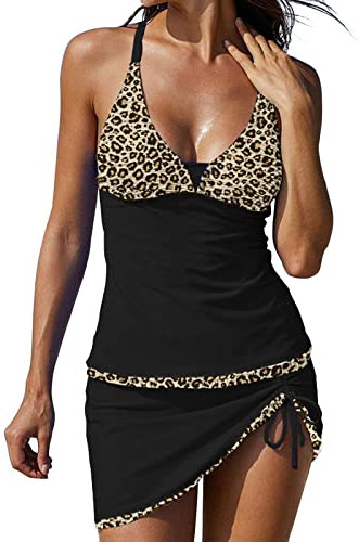 Tankini Donna Mare Curvy Due Pezzi Vita Alta Costume Piscina Spiaggia con Pantaloncino Costume da Bagno Imbottito Sexy Beachwear Contenitivo Taglie Forti Costumi da Bagno Set Tankini Push Up