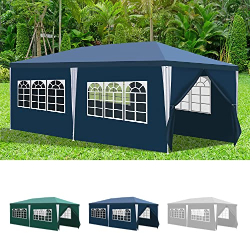 Herrselsam Pavillon 3x6m Garten pavillon Wasserdicht mit 6 Seitenwänden und 4 Fenstern Stabil Gartenpavillon UV-Schutz Wasserdicht Partyzelt Gartenzelt für Freien, Party, Hochzeit, Blau