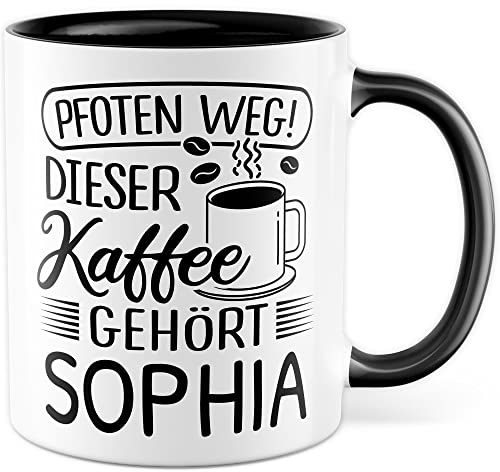 Tasse mit Spruch personalisiert - Pfoten weg! Dieser Kaffee gehört eigener Name - Kaffeetasse personalisieren, lustiger Spruch Geschenkidee Kaffeeliebhaber Becher (Weiß & Schwarz)