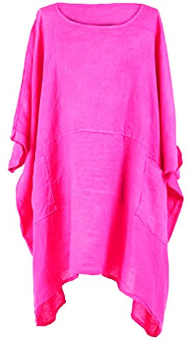 JM CLOTHING Baggy Lagenlook Cotton Oversized | Tops italianos para mujer talla grande | Vestido de verano con bolsillos Wiggly Fashion ®, fucsia, Altoa única