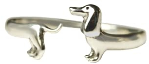 Silber Ring Dackel aus 925 Sterling mit per Hand verkupfertem Ohr das perfekte Geschenk für sie als größenverstellbarer Echtschmuck mit Hund