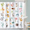 Bonhause Rideau de Douche pour Enfants ABC Alphabet Animaux Rideau de Bain Tissu Polyester Anti Moisissure Imperméable Lavable Salle de Bain 180 x 180 cm avec 12 Crochets pour Baignoire