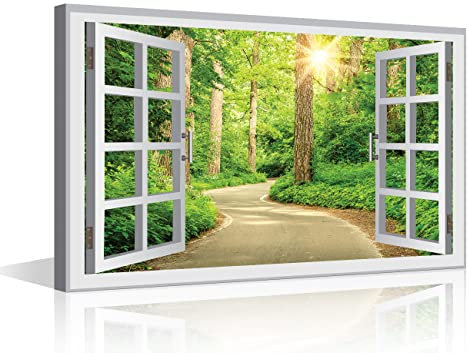 TISHIRON Quadro da parete con effetto finestra in 3D, decorazione da parete per paesaggi della foresta mattutina, pronta da appendere, cucina per soggiorno, bagno, ufficio, casa, 45,7 x 30,5 cm