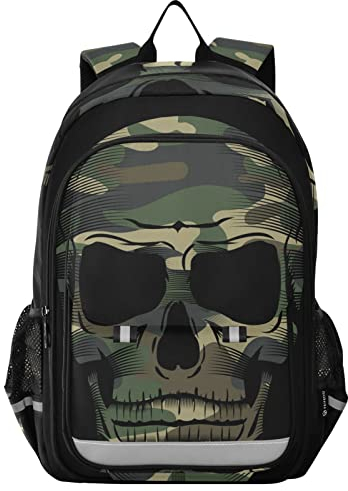 ISAOA Camouflage Schultasche für Jungen und Mädchen, Kindergarten, Grundschulkinder, große Büchertasche, leicht, wasserabweisend., Schwarz , One size