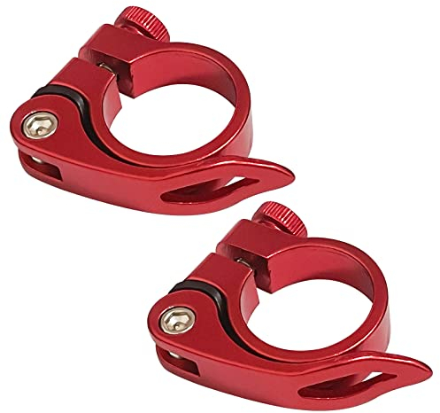 2 Stück Fahrrad Sattelklemme,31,8 mm Schnellspanner Sattelstütze, Sattelkloben aus Aluminiumlegierung, Fahrradsattel Befestigung (Rot)