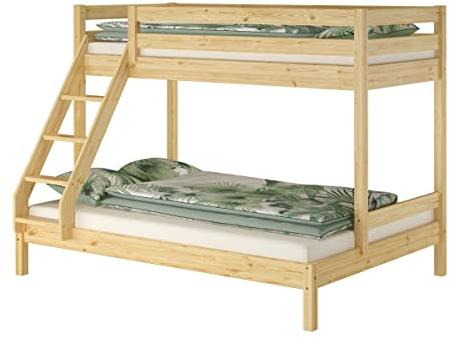 Erst-Holz Doppel-Etagenbett 140x200 und 90x200 Erwachsenen-Stockbett Kiefer Massivholz Natur V-60.18-09-14, Ausstattung:ohne Zubehör