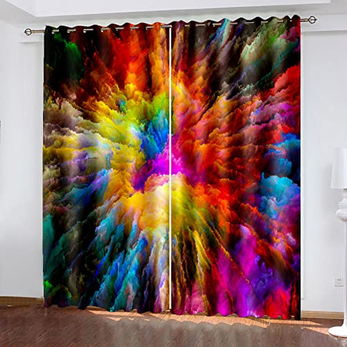 MAYNUO Verdunklungsvorhänge Kinderzimmer 3D Bunte Wolke Regenbogen Vorhang Kinderzimmer Blickdicht Gardinen Mädchen 140x160 cm Vorhänge Für Schlafzimmer Wohnzimmer, Verdunkelung Vorhänge Mit Ösen