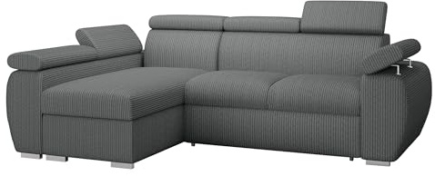 Mirjan24 Ecksofa Boston Mini Premium, Eckcouch mit Schlaffunktion und Bettkasten, Polsterecke mit Einstellbare Kopfstützen, L-Sofa, Couch, Wohnlandschaft, Stoff: Cord (Poso 22, Seite: Links, LC+2r)