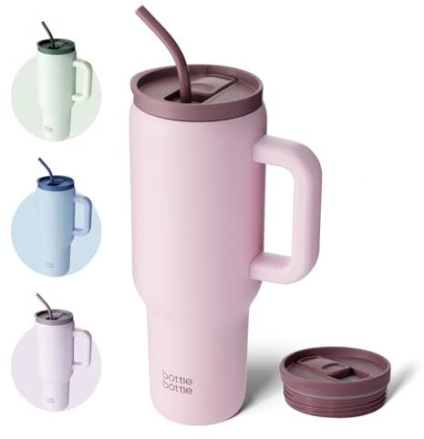 Bottle Bottle 40 oz Tumbler with Handle and Straw,Stainless Steel Vacuum Travel Mug,Car Cup with Straw, Stainless Steel Vacuum Water Bottle for Gifts Party Office Coffee (Pink)
