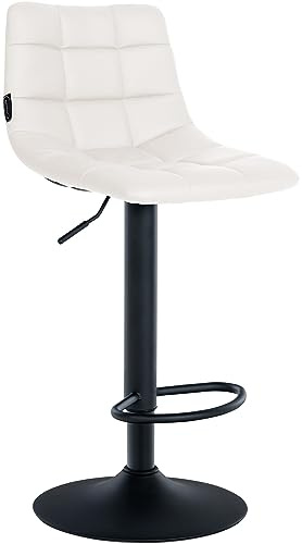 CLP Barhocker Jerry Kunstleder I Höhenverstellbarer Barstuhl I 360° Drehstuhl Mit Rückenlehne Für Küche Und Bistro, Farbe:weiß, Gestell Farbe:schwarz