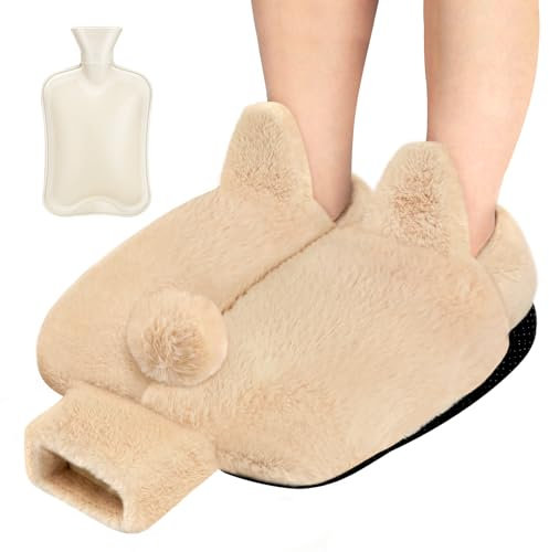 AFXXE Fußwärmer Ohne Strom, 2 in 1 Fusswärmer für Erwachsene/Kinder/Damen/Herren, 36x30cm Wärmflasche Füße für den Winter, 2L Groß Warme füße Waschbar, Super Weich und Warm fußwärmer Pads(Beige)