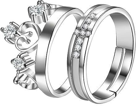Cupimatch Paar Versprechen Ring Verlobungsring - Cubic Zirkonia Love Crown Frauen Versprechen Ring, Edelstahl Kreuz Männer Ring Verlobung Hochzeit Geschenk Ring für Frauen Männer, Einstellbare Größe