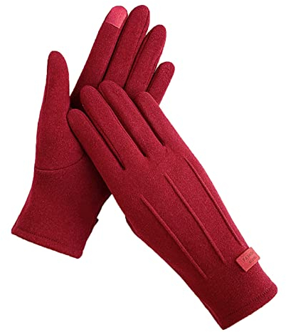 rtdgcv Frauen Herbst Winter warm halten Bildschirm dünne Handschuhe Radfahren Fahren Mode elegant Buchstabe Mark Winddicht Handschuhe Ohne Finger Damen Schwarz Rot Handschuhe Damen Elegant