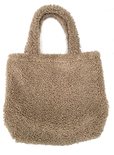 FASHION YOU WANT Umhängetaschen für Damen, Plüsch-Tasche, Achseltaschen, Tote Bag Kunstfell Teddyfell Shopper Schultertasche Einkaufstasche, weiches Fell, Handtasche (schlamm)