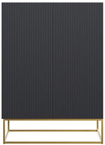 Selsey Kommode Schrank Aufbewahrungsschrank 90 cm 2 Türen 3 Fächer Schwarz Goldene Beine Veldio