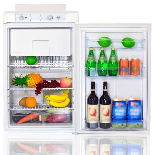 Smad Gas Fridge Freezer, 3 Way Fridge Freezer Camping, Gas Refrigerator 100l, Silent Propane Lpg for Caravan, Motorhome, Campervan, Garage, Gite, Mobil-home, White