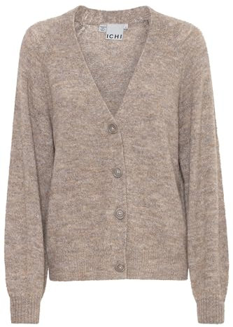 ICHI IHKAMARA Damen Strickjacke Cardigan mit Feinstrick Knöpfen leicht elastisch V-Auschnitt Regular fit, Größe:M, Farbe:Fungi (171212)