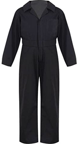 Jugaoge Boys Girls Jumpsuit Overall Mechanic Costume Long Sleeve Overalls Boiler Suit Cargo Coveralls Black 13-14 Years