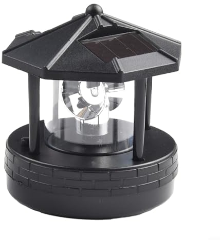 LVYXON Solarbetriebener Rotierender Leuchtturm, LED Solar Leuchtturm Garten Rasen Licht, Garten Außendekoration Laterne für Pathway Patio Gartenhof, für 360 Grad drehbar(Schwarz) (Schwarz)