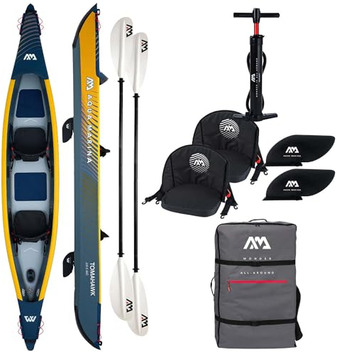 Campsup Aqua Marina kajak aufblasbar | Inflatable 2 Personen Kayak Tomahawk K-440 2023 + 2 x KP-1 | 440x78 cm | Technologie: Drop Stitch