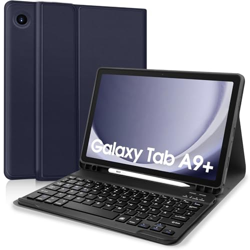 Zabatoco Tastatur Hülle für Samsung Galaxy Tab А9 Plus 2023 11 Zoll [QWERTZ Deutsches], Abnehmbar Tastatur Schutzhülle mit Pencil Halter für Samsung Tab A9+/A9 Plus (SM-X210/X216/X218),Marineblau