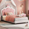 Dolamaní Prinzessinnen Mädchen Bett Polsterbett 90x200 cm Rosa, Betten für Jugendzimmer Jugendliche Jugendbett, Polster Kopfteil mit Kronenformung, Einzelbetten Bettrahmen