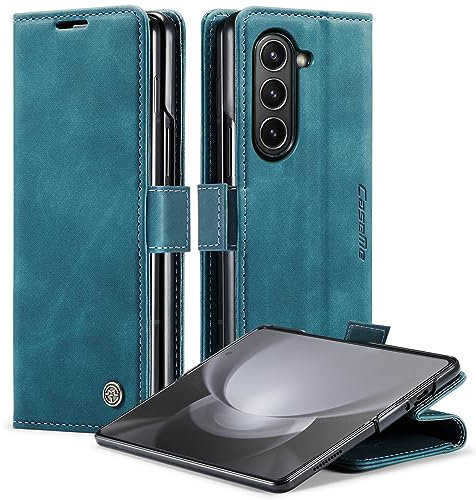 Cracedily Funda para Samsung Galaxy Z Fold 6 Case, Carcasa Protectora Antigolpes Case, Soporte Plegable, Ranura para Tarjeta, Cover Cuero PU Carcasa Samsung Z Fold6, Azul-Verde