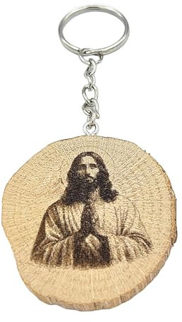 Promotech Jesus Christus Handgefertigter Lasergravierter Holz-Schlüsselanhänger – Einzigartiger Schlüsselring aus Naturholz für Gläubige & Sammler