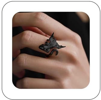 Dervivea Punk Drachenring Schwarzer Fliegender Drache Offener Ring Drache Verstellbarer Ring Gothic Tier Finger Wickelring Tier Statement Ring Schmuck Für Frauen
