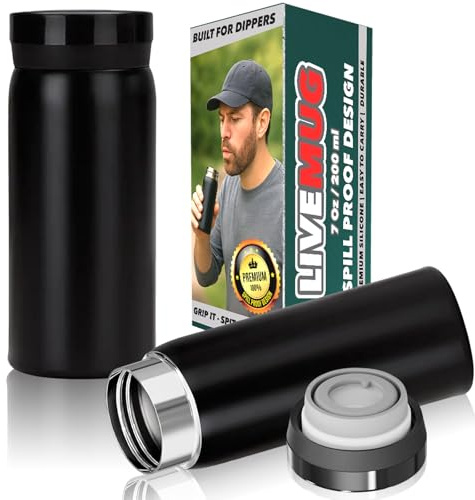 LIVEMUG Pocket Spittoon for Chewing Tobacco - 6.5 Oz Stainless Steel Portable Spit Cup, Dip Spitting - Wide Mouth, Spill Resistant Spitter, (Matte Black) (Black)
