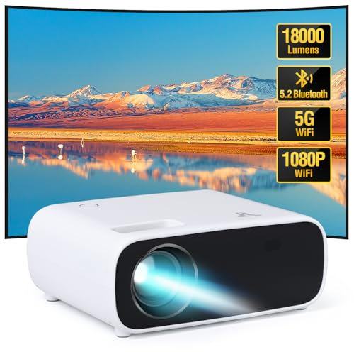 2024 Neuer Mini Beamer, 18000 Lumen Bluetooth Projektor, 4K Unterstützung, 5G WiFi LCD Heimkino Tragbarer Projektor, Kompatibel mit iOS/Android/Laptop/HDMI/PC/TV Stick/USB (schwarz)