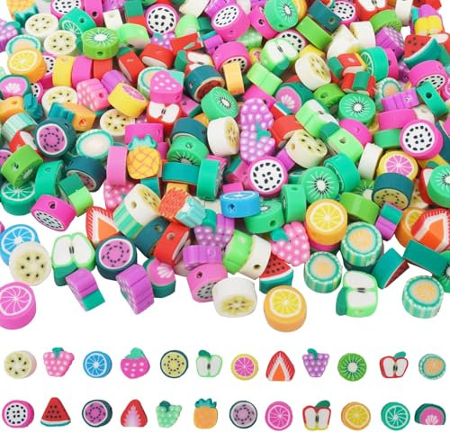 Minnhua 300 Stück Polymer Clay Perlen, Kreativ Obst Perlen zum Auffädeln, Qualität Perlen für Armbänder Kinder Obst, Clay Beads Clay Charms für DIY Halskette Ohrringe Armband Schmuck Handwerk