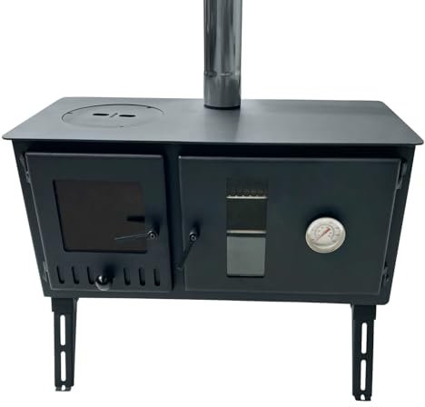 Outbacker Firebox Eco Burn Range Oven Portable Tent Stove & Complete 2.66m Flue Kit – 3.5kW Wood Burner with Glass Door, Lightweight 20.5kg | Includes Bag & Water Boiler