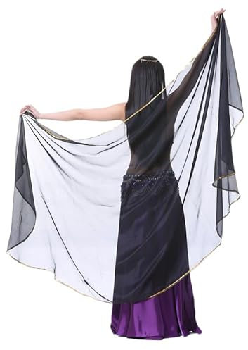 Wambere 250cm x 120cm Halbkreisschal Halbrunder Chiffon Handschal Bauchtanzschal Damen Bauchtanz Accessoires Handtuch Bauchtanz Schal Schleier Bauchtanz Garnwerfen Bauchtanz Schleiertanz,Schwarz