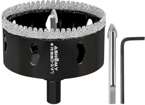 Sierra perforadora de diamante de 2-3/4 pulgadas con broca piloto, sierra perforadora dentada de 2-3/4 pulgadas, brocas de núcleo de diamante con broca guía para azulejos de cerámica, porcelana