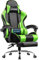 GTPLAYER Gaming Stuhl Bürostuhl Massage Gaming Sessel Ergonomischer Gamer Stuhl mit Fußstütze, Kopfstütze Massage-Lendenkissen, Gepolstert Gaming Chair, Drehsessel, Grün