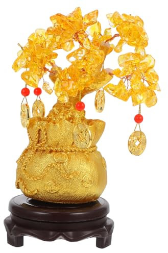 TOPBATHY Natürlicher Kristallbaum 19 cm Im Bonsai Stil Feng Shui Dekoration Mit Goldmünzen Und Sockel Glücks Und Reichtumsornament Für Heim Und Büroschmuck Handgefertigte