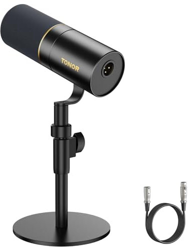 TONOR Microfono Dinamico XLR per Podcasting con Supporto per Tavolo, PC Gioco Streaming Microphone, 3.5mm jack, Pulsante Mute, per Canto, Regisrazione, YouTube, Gaming, ASMR