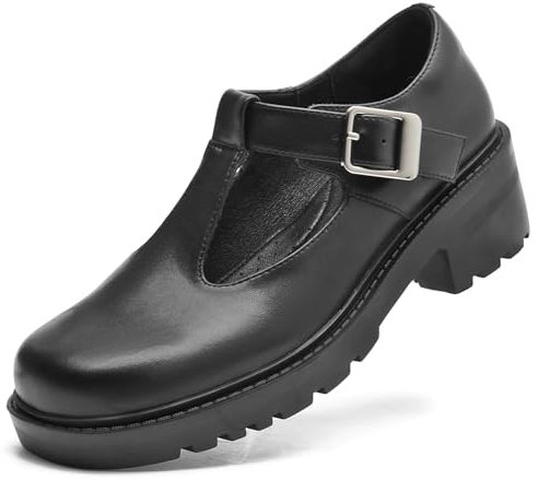 DADAWEN Women's T-Strap Mary Jane Pumps Chunky Platform Lolita Dress Shoes Matte Black 7 UK
