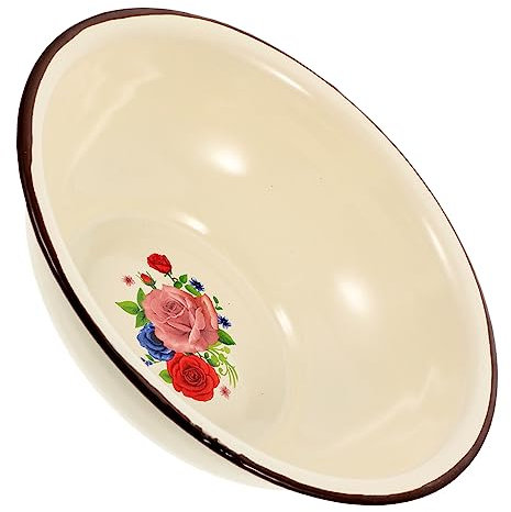 COLLBATH Becken Aus Emaille Behälter Mit Deckel Schüssel Nudel Container Altmodisches Emailliertes Becken Vintage Obstschale Große Emailleschale Porzellanschale Schwanenhals Küche